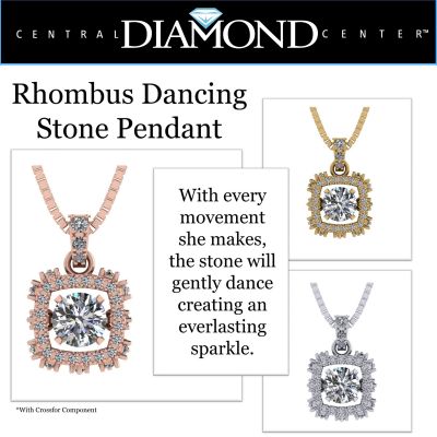 Rhombus Dancing Stone Necklace w/Pure Brilliance Zirconia in Sterling Silver