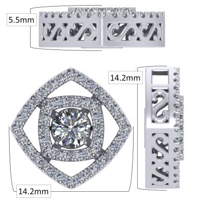 Double Square Dancing Stone Necklace Pendant in Sterling Silver made with Pure Brilliance Zirconia