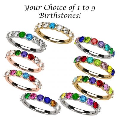 NANA Jewels U&#039;r Family Ring 1 to 9  Birthstones in Sterling Silver, Solid 10k or 14k Gold