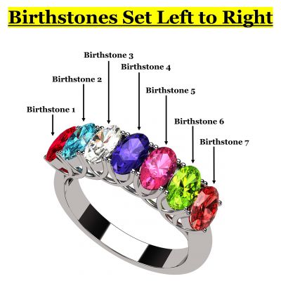 NANA Jewels Oval Cut Lucita Style 1 to 7 Birthstones - Mother&#039;s Birthstone Ring in Sterling Silver, Solid 10k or 14k Gold