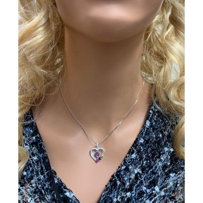 Mother &amp; Child Heart Birthstone Necklaces w/ 1 to 6 Stones in Sterling Silver, 10K, or 14K Gold