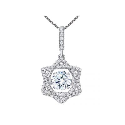 Star of David Dancing Stone Necklace in Sterling Silver made w/Pure Brilliance Zirconia
