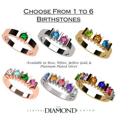 NANA Jewels Straight Bar Mother&#039;s Ring with 1 to 6 Birthstones in Sterling Silver, 10k or 14k White, Yellow or Rose Gold