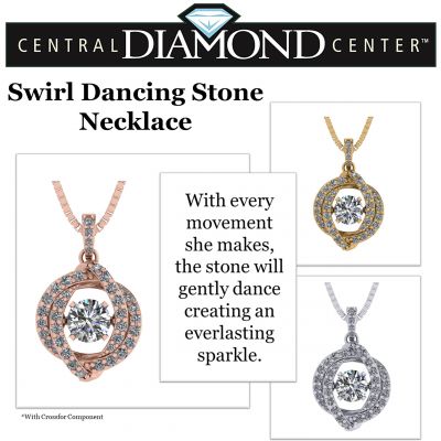 Sterling Silver Swirl Dancing Stone Necklace Pendant w/Pure Brilliance Zirconia