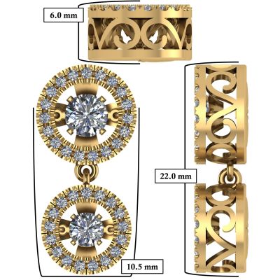 Round Double Halo Dancing Stone Necklace w/Pure Brilliance Zirconia in Gold Plated Sterling Silver