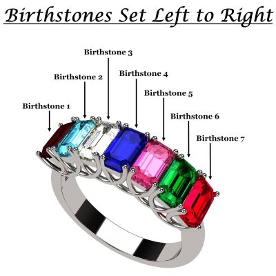 NANA Jewels Emerald Cut Lucita Style 1 to 7 Birthstones - Mother&#039;s Birthstone Ring in Sterling Silver, 10k or 14k Gold