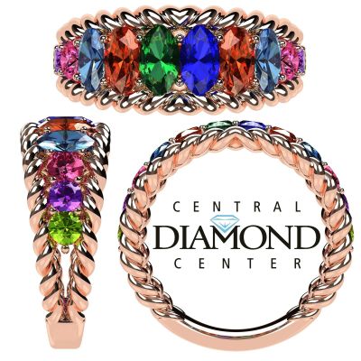 NANA Jewels Oval Rope Mothers Ring 1 to 12 Birthstones in Sterling Silver, 10k or 14k Gold