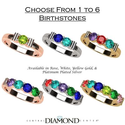 NANA Jewels Shared Prong Mother&#039;s Ring with 1 to 6 Birthstones in Sterling Silver, 10k or 14k White, Yellow or Rose Gold