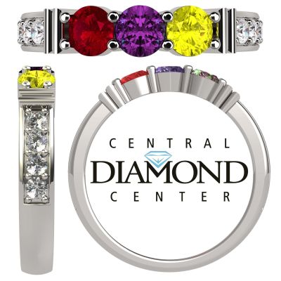 NANA Jewels Shared Prong w/side stones Mothers Ring 1 to 6 St Silver 10k or 14k White, Yellow, or Rose Gold