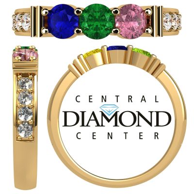 NANA Jewels Shared Prong w/side stones Mothers Ring 1 to 6 St Silver 10k or 14k White, Yellow, or Rose Gold