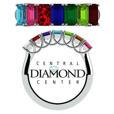 NANA Jewels Emerald Cut Lucita Style 1 to 7 Birthstones - Mother&#039;s Birthstone Ring in Sterling Silver, 10k or 14k Gold