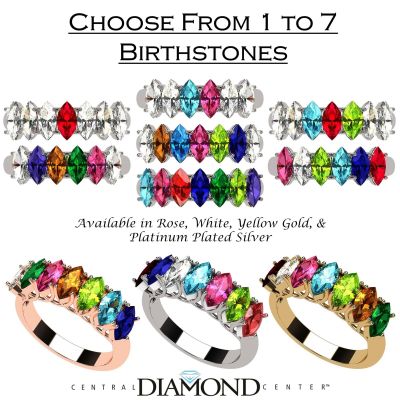 NANA Jewels Marquise Cut Lucita Style 1 to 7 Birthstones - Mother&#039;s Birthstone Ring in Sterling Silver, 10k or 14k Gold
