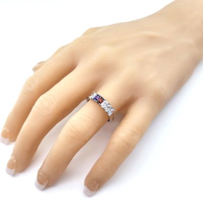 NANA Jewels Oval Cut Lucita Style 1 to 7 Birthstones - Mother&#039;s Birthstone Ring in Sterling Silver, Solid 10k or 14k Gold