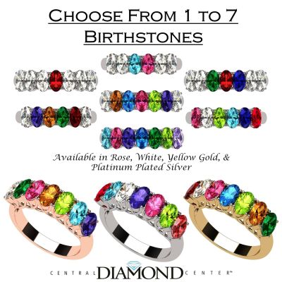 NANA Jewels Oval Cut Lucita Style 1 to 7 Birthstones - Mother&#039;s Birthstone Ring in Sterling Silver, Solid 10k or 14k Gold