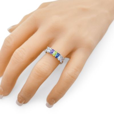NANA Jewels Marquise Cut Lucita Style 1 to 7 Birthstones - Mother&#039;s Birthstone Ring in Sterling Silver, 10k or 14k Gold