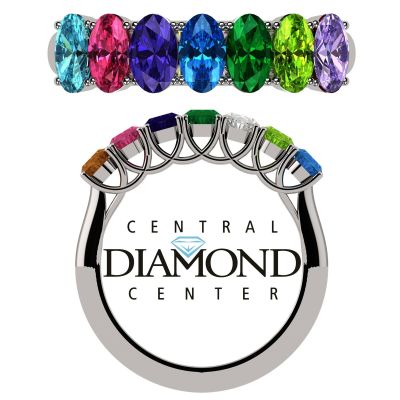NANA Jewels Oval Cut Lucita Style 1 to 7 Birthstones - Mother&#039;s Birthstone Ring in Sterling Silver, Solid 10k or 14k Gold