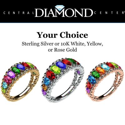NANA Jewels Oval Rope Mothers Ring 1 to 12 Birthstones in Sterling Silver, 10k or 14k Gold