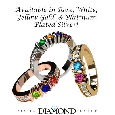 NANA Jewels S-Bar with side CZs Mother&#039;s Ring with 1 to 6 Birthstones in Sterling Silver, 10k or 14k White, Yellow or Rose Gold
