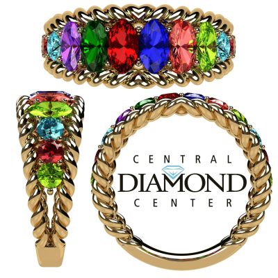 NANA Jewels Oval Rope Mothers Ring 1 to 12 Birthstones in Sterling Silver, 10k or 14k Gold