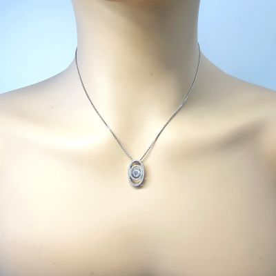 Double Oval Dancing Stone Necklace Pendant in Sterling Silver made w/Pure Brilliance Zirconia