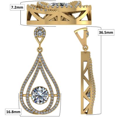 Central Diamond Center Chandelier Dancing Stone Necklace made w/Pure Brilliance Zirconia in Sterling Silver