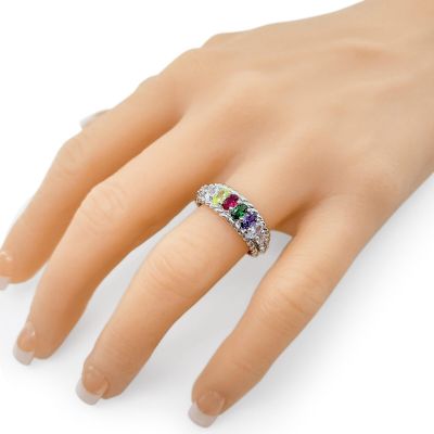 NANA Jewels Oval Rope Mothers Ring 1 to 12 Birthstones in Sterling Silver, 10k or 14k Gold