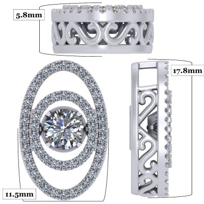 Double Oval Dancing Stone Necklace Pendant in Sterling Silver made w/Pure Brilliance Zirconia