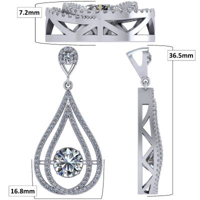 Central Diamond Center Chandelier Dancing Stone Necklace made w/Pure Brilliance Zirconia in Sterling Silver