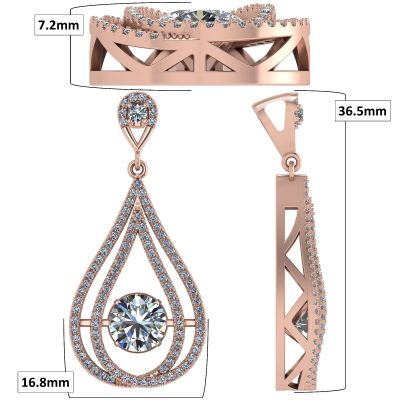 Central Diamond Center Chandelier Dancing Stone Necklace made w/Pure Brilliance Zirconia in Sterling Silver