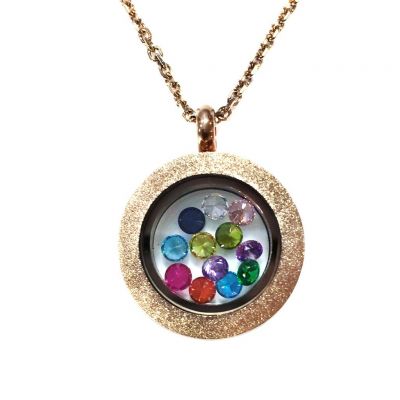 NANA Stainless Steel Mother&#039;s Locket Pendant (Jan-Dec) Yellow/White/Rose Plated with a Chain