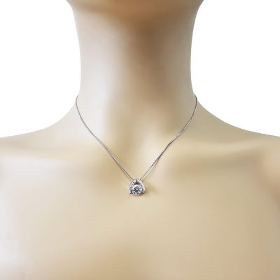 NANA Omega Dancing Stone Necklace Sterling Silver &amp; Pure Brilliance CZ with 0.8mm 22&quot; Adj Box Chain