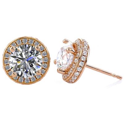 NANA Jewels Sterling Silver Round Swarovski Zirconia Halo Earrings with a Solid 14k gold post