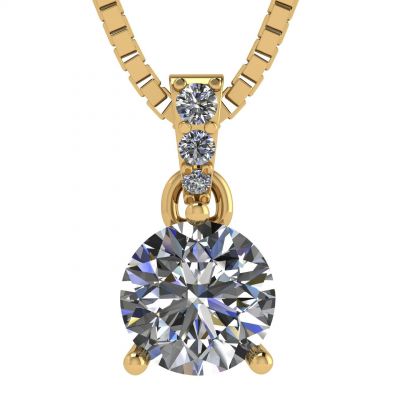 NANA Jewels 3 Prong Round Solitaire Diamond Necklace Simulate Diamond, Sterling Silver- Swarovski Zirconia 6.5mm, 7.5mm or 8.0mm