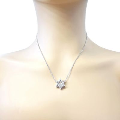 Star of David Dancing Stone Necklace Pendant in Sterling Silver made w/Pure Brilliance Zirconia, Chain Attached