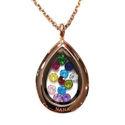 Central Diamond Center Nana Stainless Steel Mother&#039;s Locket Pendant (Jan-Dec) Yellow/White/Rose Plated with a Chain