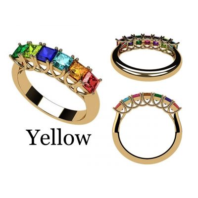 NANA Jewels Princess Cut Lucita Style 1 to 7 Birthstones - Mother&#039;s Birthstone Ring in Sterling Silver, Solid 10k or 14k Gold