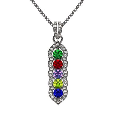 NANA Jewels Halo Tower Mother&#039;s Necklace w/ 3 to 6 Simulated Birthstones in Silver, 10K, or 14K Gold