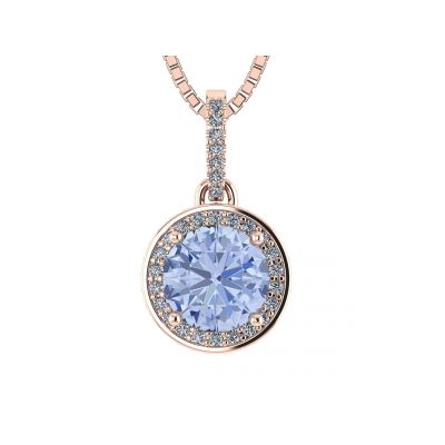 1.00ct Pure Brilliance Zirconia Simulated Aquamarine Halo Necklace in Gold Plated Sterling Silver