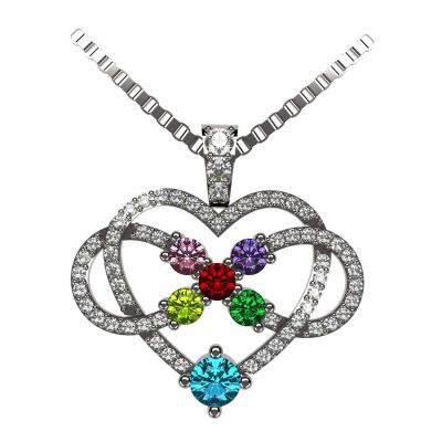 NANA Jewels Infinity Love Mother &amp; Child Necklace w/ 1-5 Simulated Birthstones in Silver, 10K, or 14K Gold
