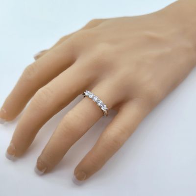 Lucita Anniversary Ring Simulated Diamond Zirconia Wedding Band 5 Stone 3.5mm Sterling Silver or 10K Gold