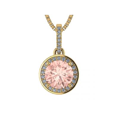 1.00ct Pure Brilliance Zirconia Simulated Morganite Halo Necklace in Gold Plated Sterling Silver