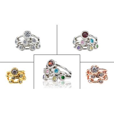 NANA Jewels Bubble Mother&#039;s Ring with 1 to 7 Simulated Birthstones in Sterling Silver
