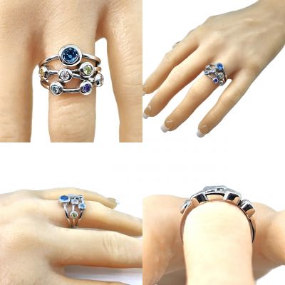NANA  Bubble Mother&#039;s Ring with 1 to 7 Simulated Birthstones in Sterling Silver