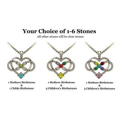NANA Jewels Infinity Love Mother &amp; Child Necklace w/ 1-5 Simulated Birthstones in Silver, 10K, or 14K Gold
