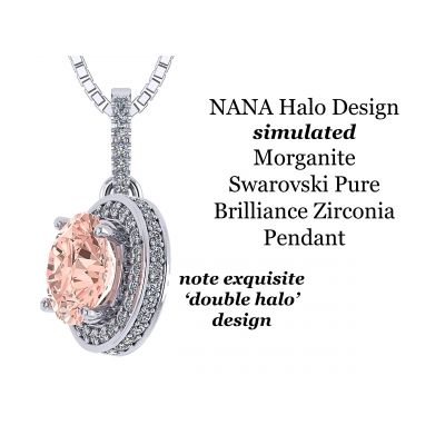 1.00ct Pure Brilliance Zirconia Simulated Morganite Halo Necklace in Gold Plated Sterling Silver