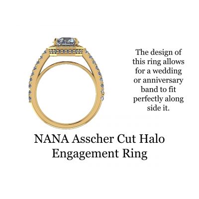 NANA Jewels Asscher Cut Halo Style Engagement Ring made with 7mm Pure Brilliance Zirconia Center