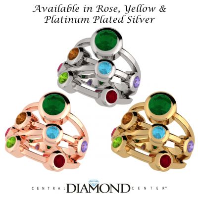 NANA  Bubble Mother&#039;s Ring with 1 to 7 Simulated Birthstones in Sterling Silver