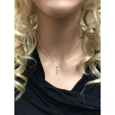 NANA Jewels Halo Tower Mother&#039;s Necklace w/ 3 to 6 Simulated Birthstones in Silver, 10K, or 14K Gold
