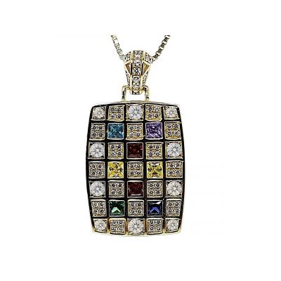 NANA Jewels Dog Tag Mother&#039;s Necklace w/ 1 to 8 Simulated Birthstones in Silver, 10K, or 14K Gold