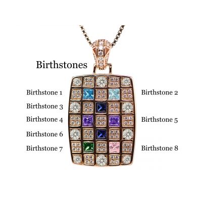 NANA Jewels Dog Tag Mother&#039;s Necklace w/ 1 to 8 Simulated Birthstones in Silver, 10K, or 14K Gold
